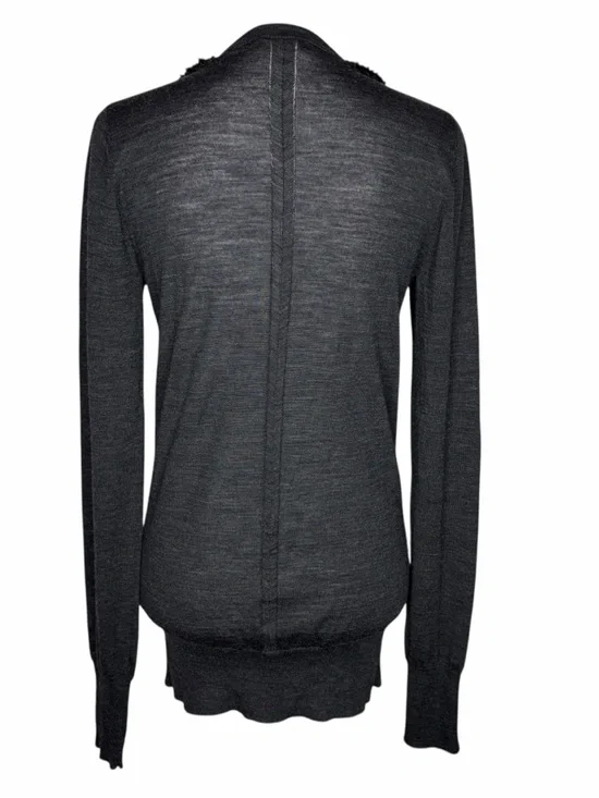 Vera Wang Black Long Sleeve Draped Fringe Top - Picture 3 of 7